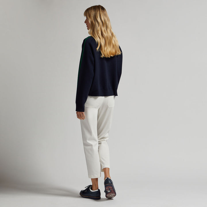 G/FORE WOMENS MERINO WOOL CONTRAST STRIPE QUARTER ZIP SWEATER - TWILIGHT