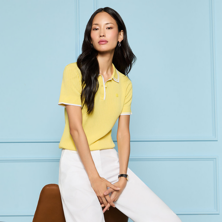 G/FORE WOMENS RIBBED KNIT SWEATER POLO - CANARY