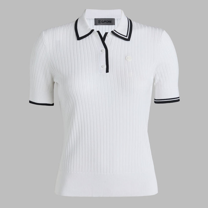 G/FORE WOMENS RIBBED KNIT SWEATER POLO - SNOW
