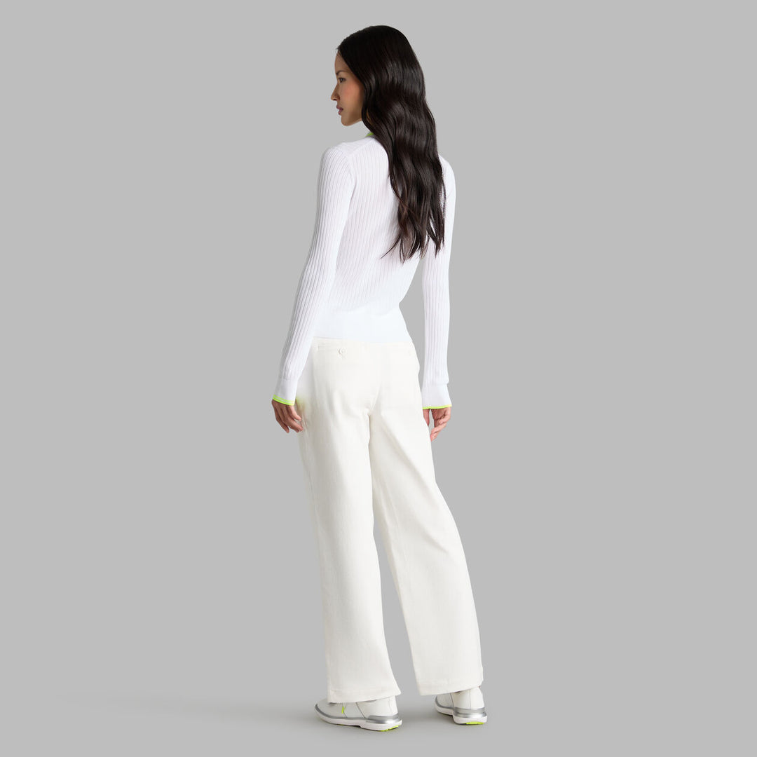 G/FORE WOMENS RIBBED KNIT LONG SLEEVE POLO SWEATER - SNOW / ELECTRIC