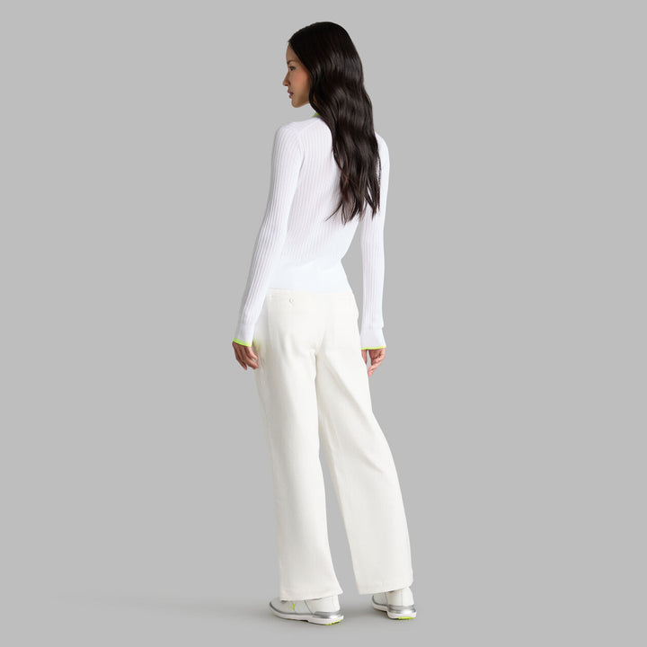 G/FORE WOMENS RIBBED KNIT LONG SLEEVE POLO SWEATER - SNOW / ELECTRIC