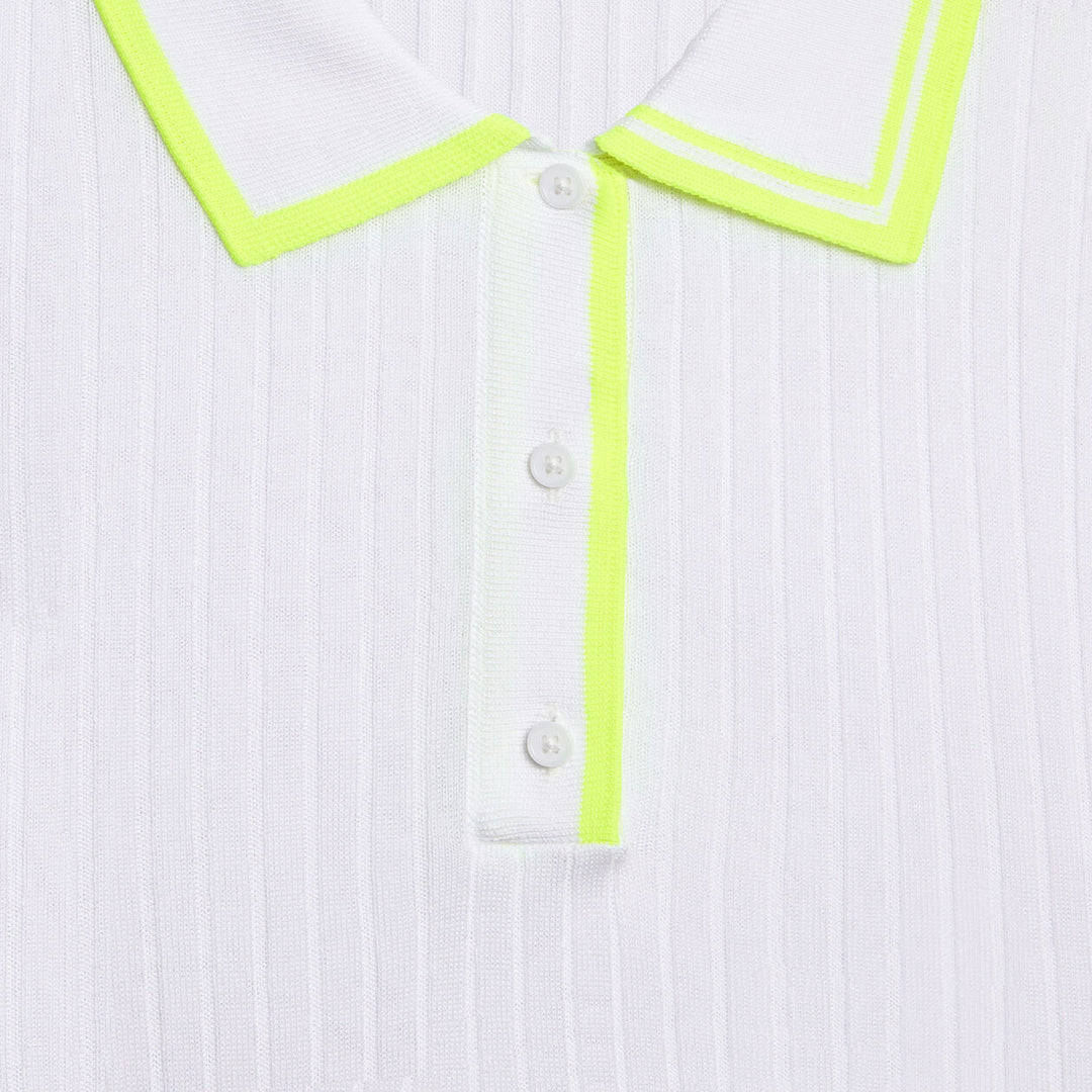 G/FORE WOMENS RIBBED KNIT LONG SLEEVE POLO SWEATER - SNOW / ELECTRIC