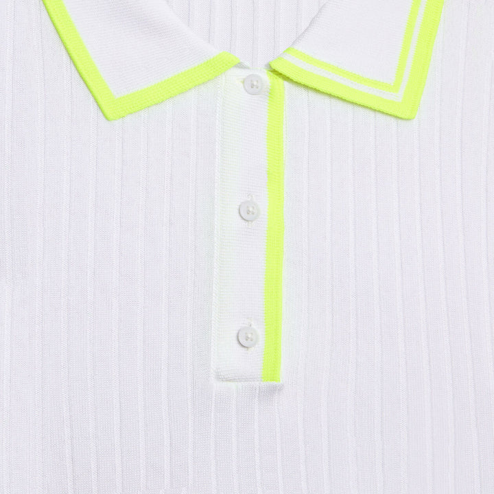 G/FORE WOMENS RIBBED KNIT LONG SLEEVE POLO SWEATER - SNOW / ELECTRIC