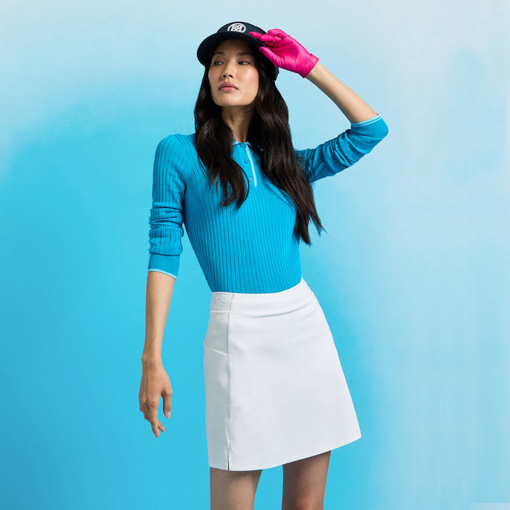 G/FORE WOMENS RIBBED KNIT LONG SLEEVE POLO SWEATER - VENETIAN