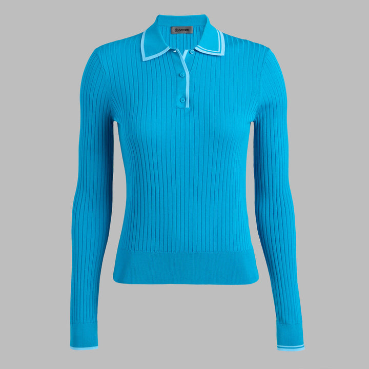 G/FORE WOMENS RIBBED KNIT LONG SLEEVE POLO SWEATER - VENETIAN