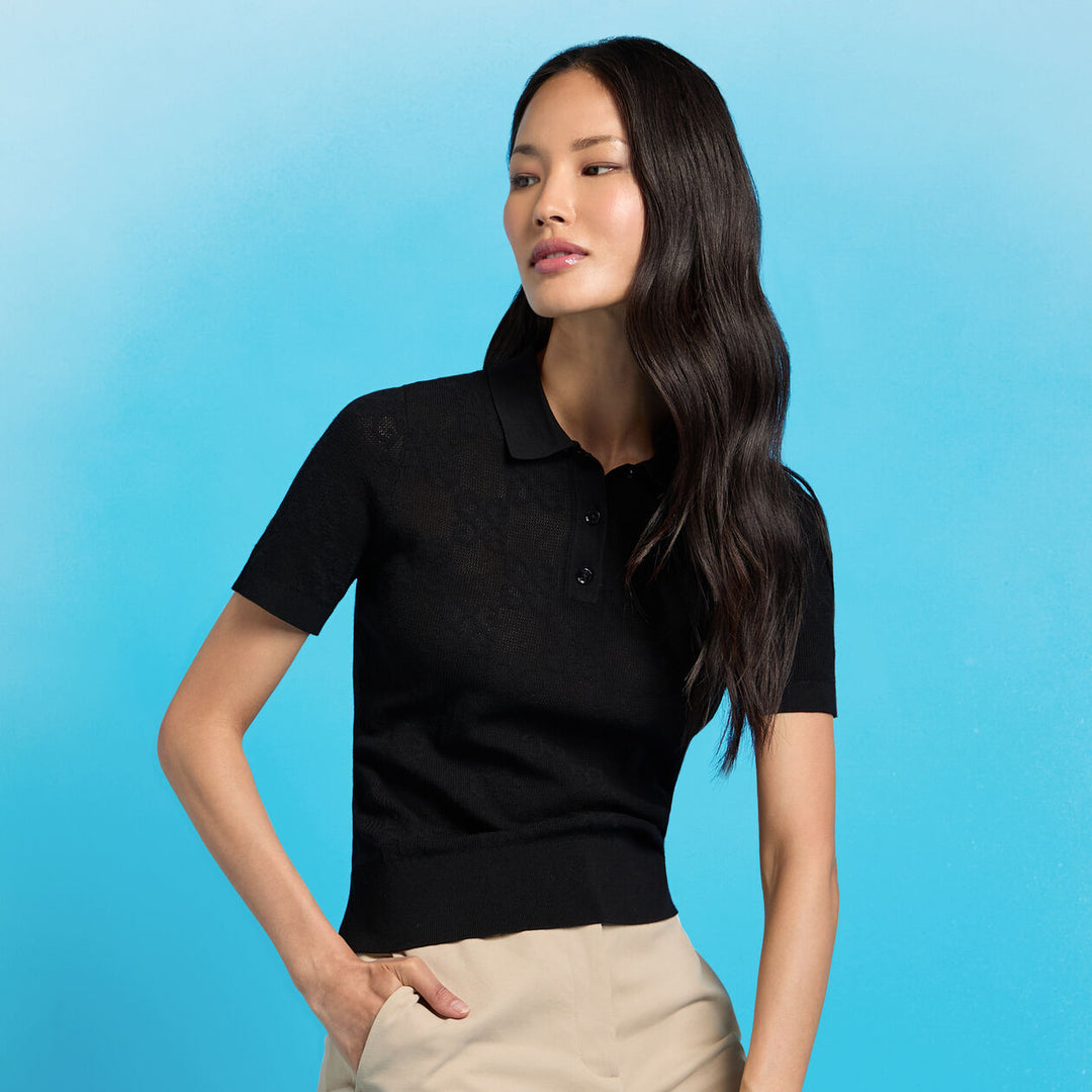 G/FORE WOMENS POINTELLE G SWEATER POLO - ONYX