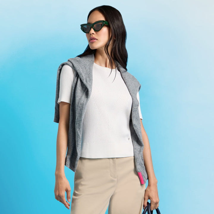 G/FORE WOMENS RIBBED SILK & COTTON SWEATER TEE - SNOW