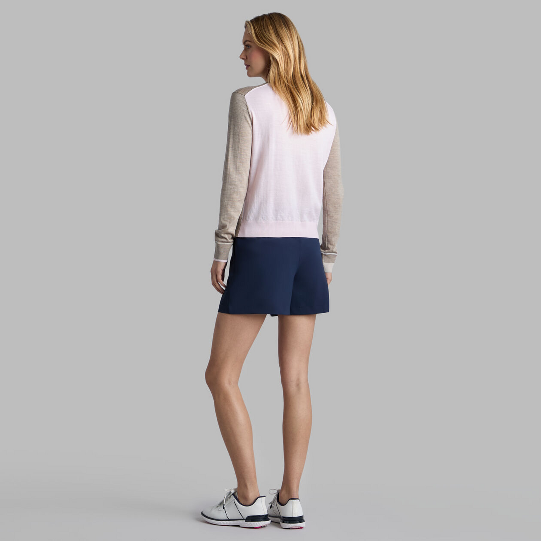 G/FORE WOMENS COLOUR BLOCK MERINO WOOL SWEATER - DUNE