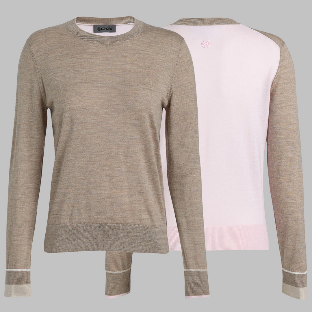 G/FORE WOMENS COLOUR BLOCK MERINO WOOL SWEATER - DUNE