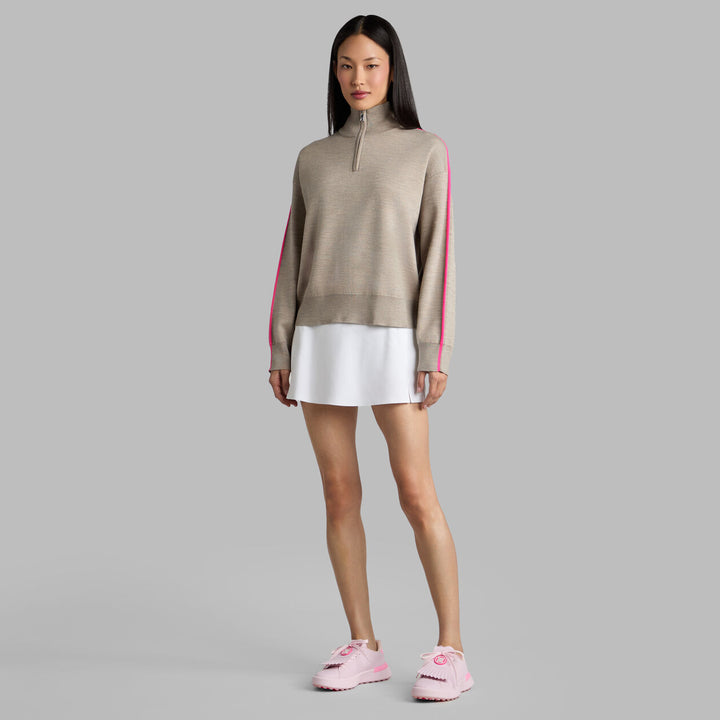 G/FORE WOMEN'S MERINO WOOL COTTON PLAITED 1/4 ZIP SWEATER - DUNE MELANGE