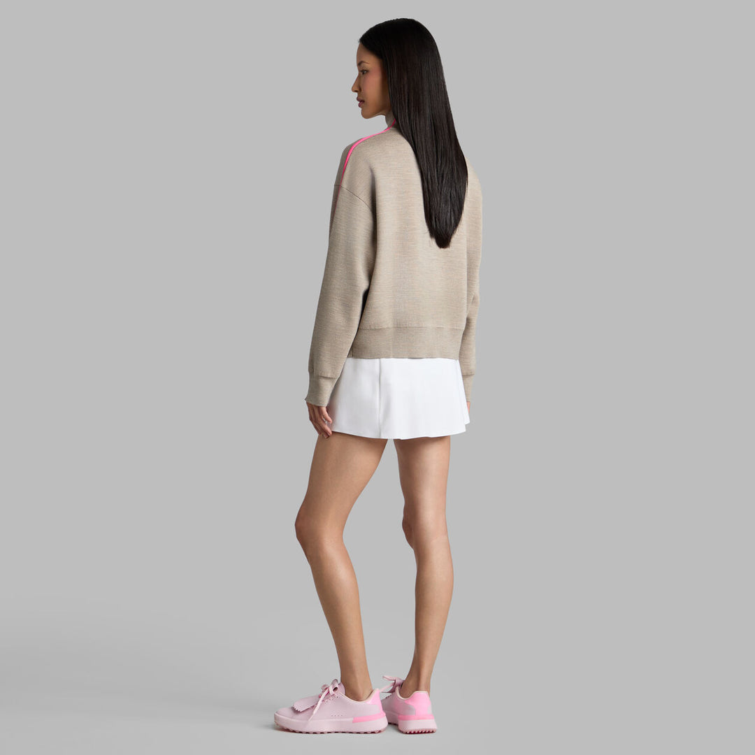 G/FORE WOMEN'S MERINO WOOL COTTON PLAITED 1/4 ZIP SWEATER - DUNE MELANGE