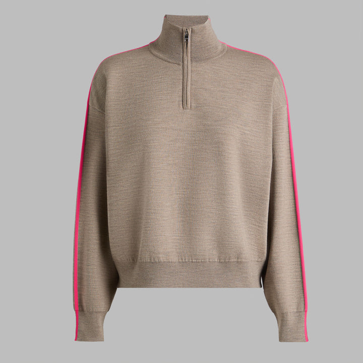 G/FORE WOMEN'S MERINO WOOL COTTON PLAITED 1/4 ZIP SWEATER - DUNE MELANGE