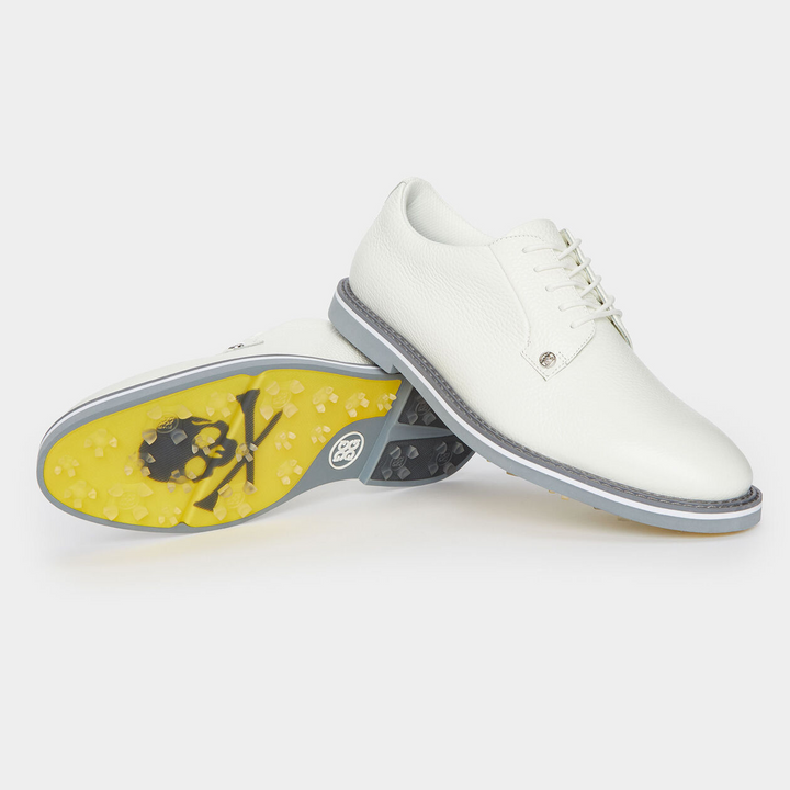 G/FORE MEN'S GALLIVANTER PEBBLE LEATHER GOLF SHOE - SNOW / MONUMENT