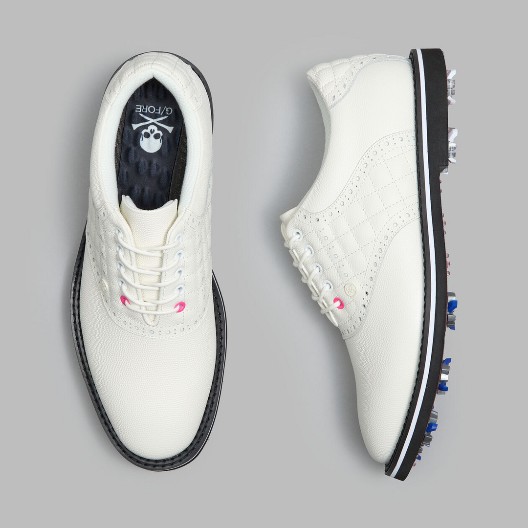 G/FORE MEN'S GALLIVANTER G/LOCK LEATHER SADDLE GOLF SHOE - SNOW