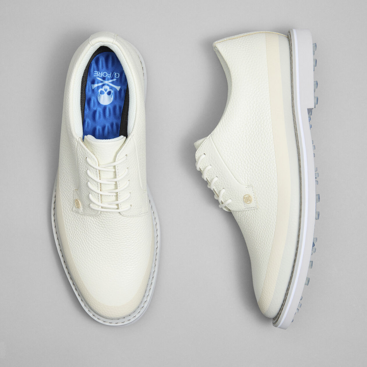 G/FORE MEN'S GALLIVANTER TUXEDO STRIPE LEATHER GOLF SHOE - SNOW NIMBUS