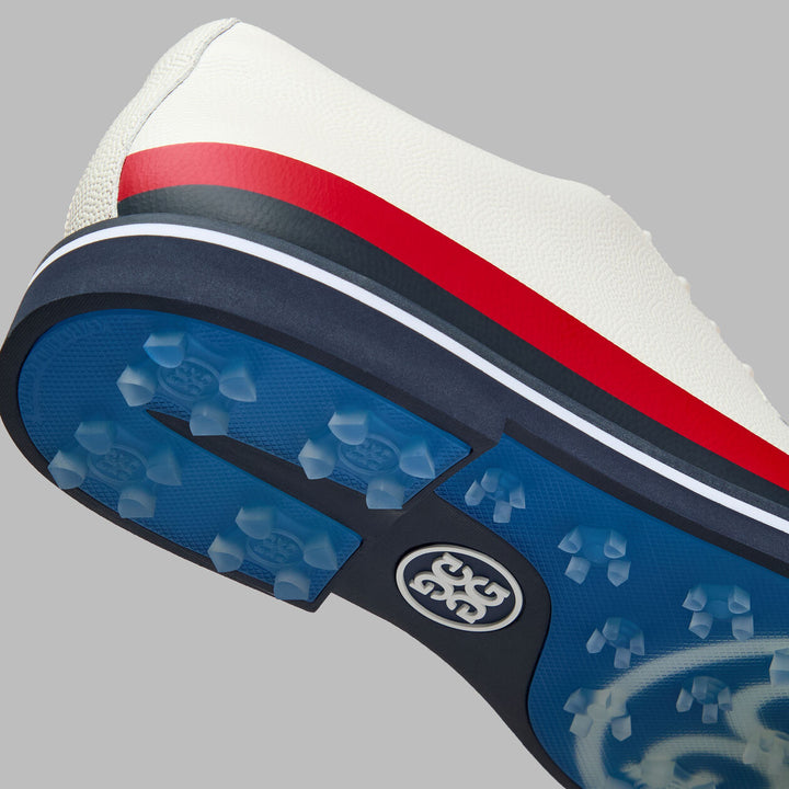 G/FORE MEN'S GALLIVANTER TUXEDO STRIPE LEATHER GOLF SHOE - SNOW / MULTI