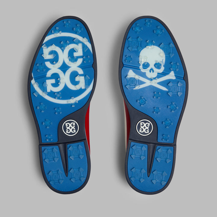 G/FORE MEN'S GALLIVANTER TUXEDO STRIPE LEATHER GOLF SHOE - SNOW / MULTI