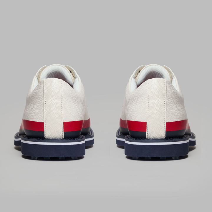 G/FORE MEN'S GALLIVANTER TUXEDO STRIPE LEATHER GOLF SHOE - SNOW / MULTI