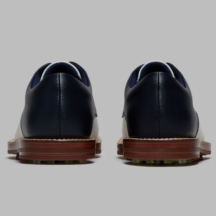 G/FORE MEN'S LTD RELEASE GALLIVANTER PEBBLE LEATHER LUXE SOLE DERBY GOLF SHOE - TWILIGHT / SNOW