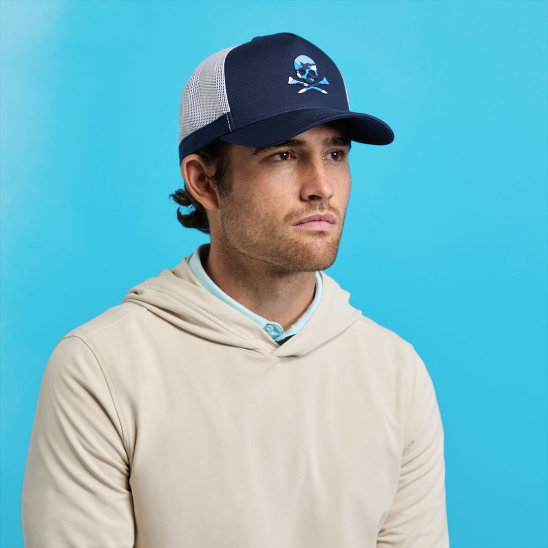 G/FORE MEN'S CAMO SKULL & TEES TRUCKER HAT - TWILIGHT