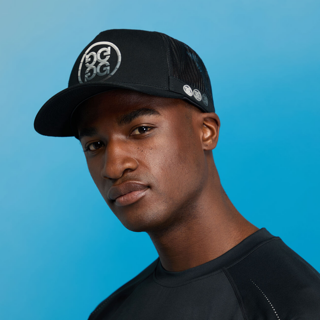 G/FORE MEN'S GRADIENT CIRCLE G'S COTTON TWILL TRUCKER HAT - ONYX