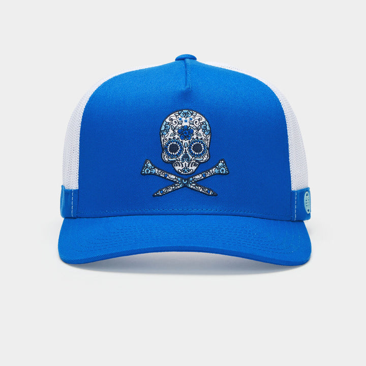 G/FORE MENS SUGAR SKULL & TEES COTTON TWILL TRUCKER HAT - RACER