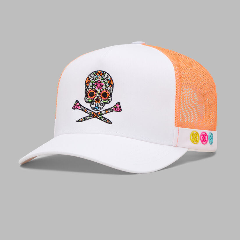 G/FORE MEN'S FLORAL SKULL & TEES TRUCKER HAT - SNOW