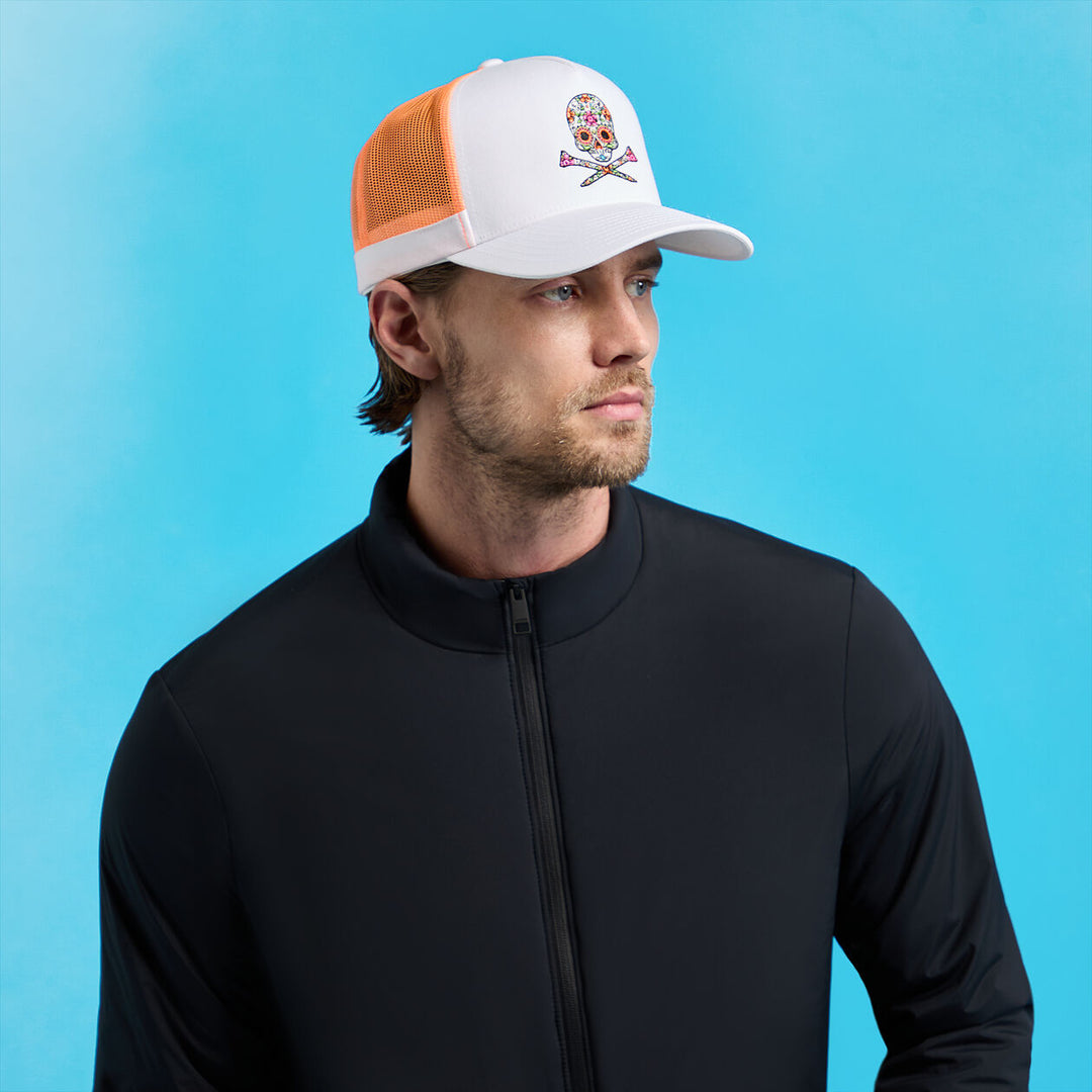 G/FORE MEN'S FLORAL SKULL & TEES TRUCKER HAT - SNOW
