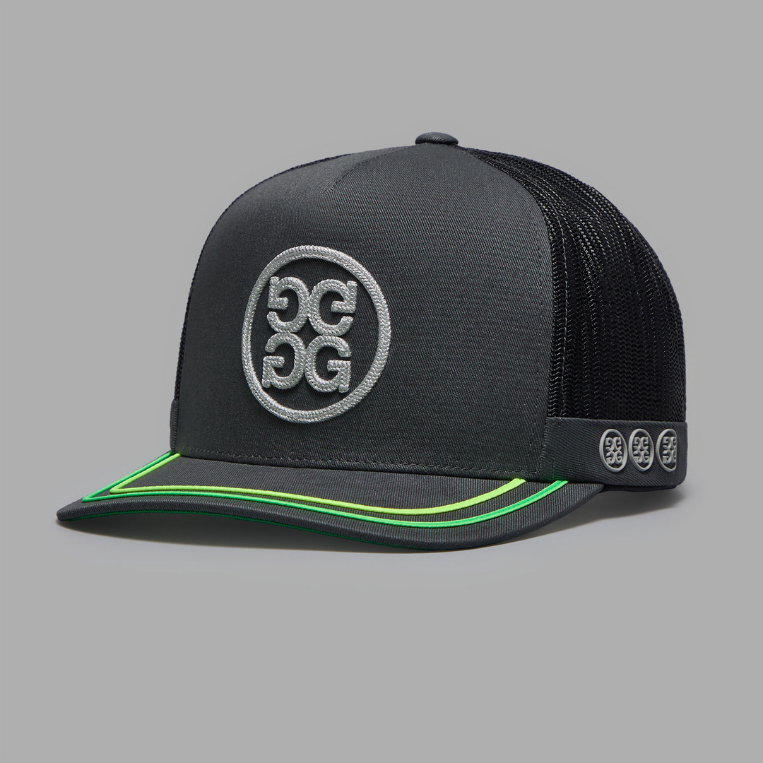 G/FORE MENS SOUTACHE KNIT INTERLOCK TALL TRUCKER HAT - CHARCOAL