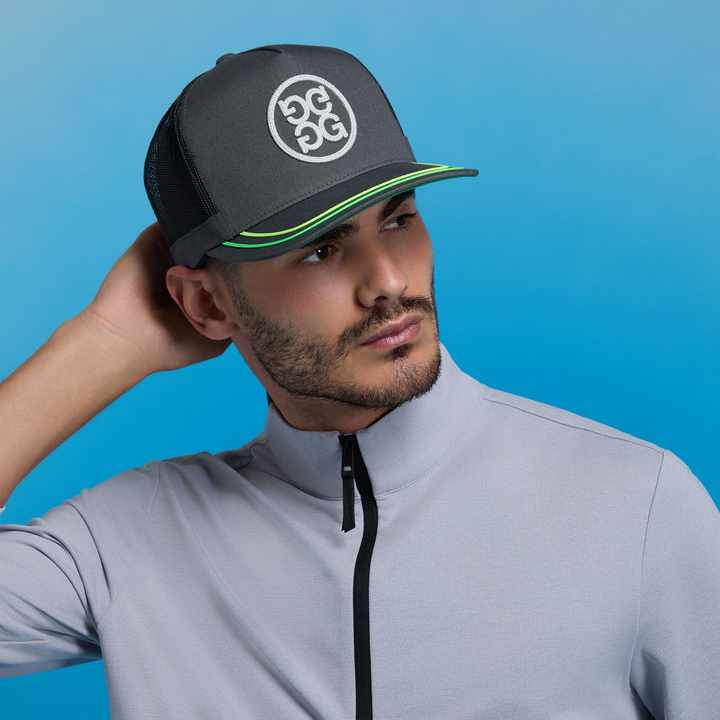 G/FORE MENS SOUTACHE KNIT INTERLOCK TALL TRUCKER HAT - CHARCOAL