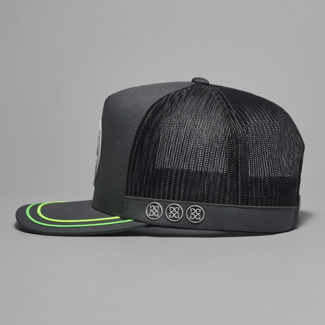 G/FORE MENS SOUTACHE KNIT INTERLOCK TALL TRUCKER HAT - CHARCOAL