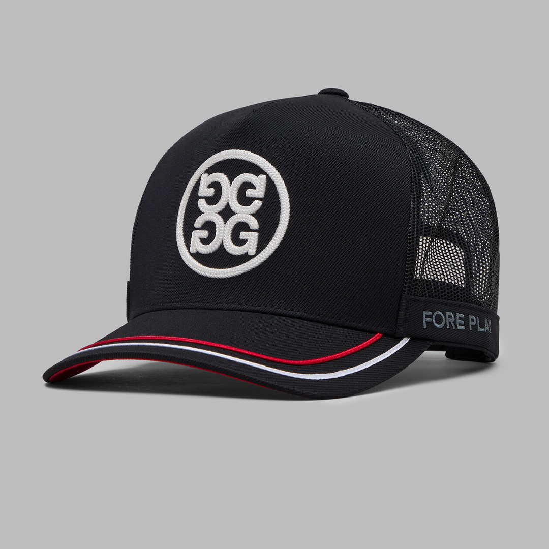 G/FORE MENS SOUTACHE KNIT INTERLOCK TALL TRUCKER HAT -ONYX