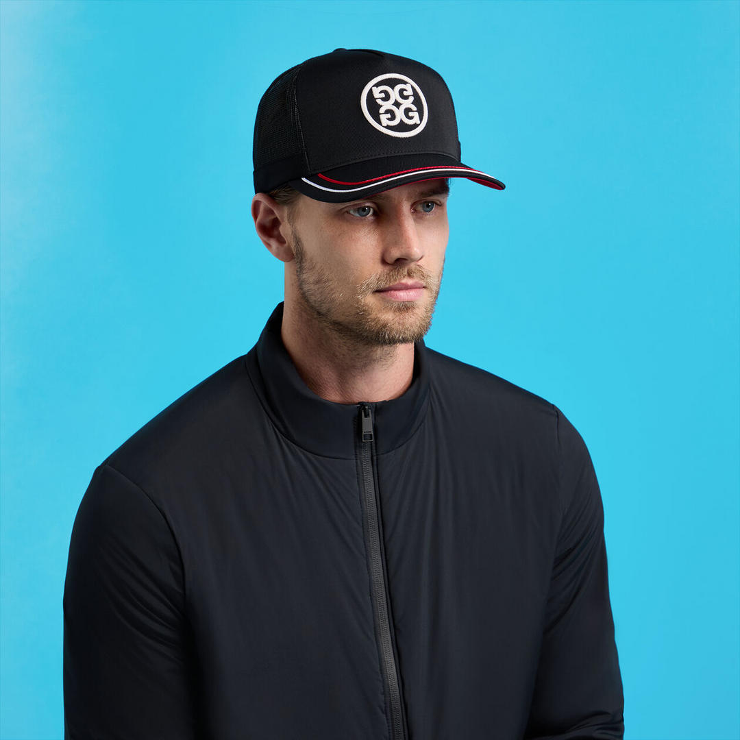G/FORE MENS SOUTACHE KNIT INTERLOCK TALL TRUCKER HAT -ONYX