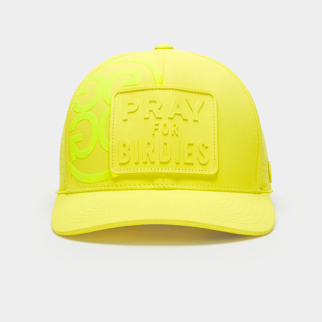 G/FORE MENS PRAY FOR BIRDIES PERFORATED FEATHERWEIGHT TECH SNAPBACK HAT - SOLAR