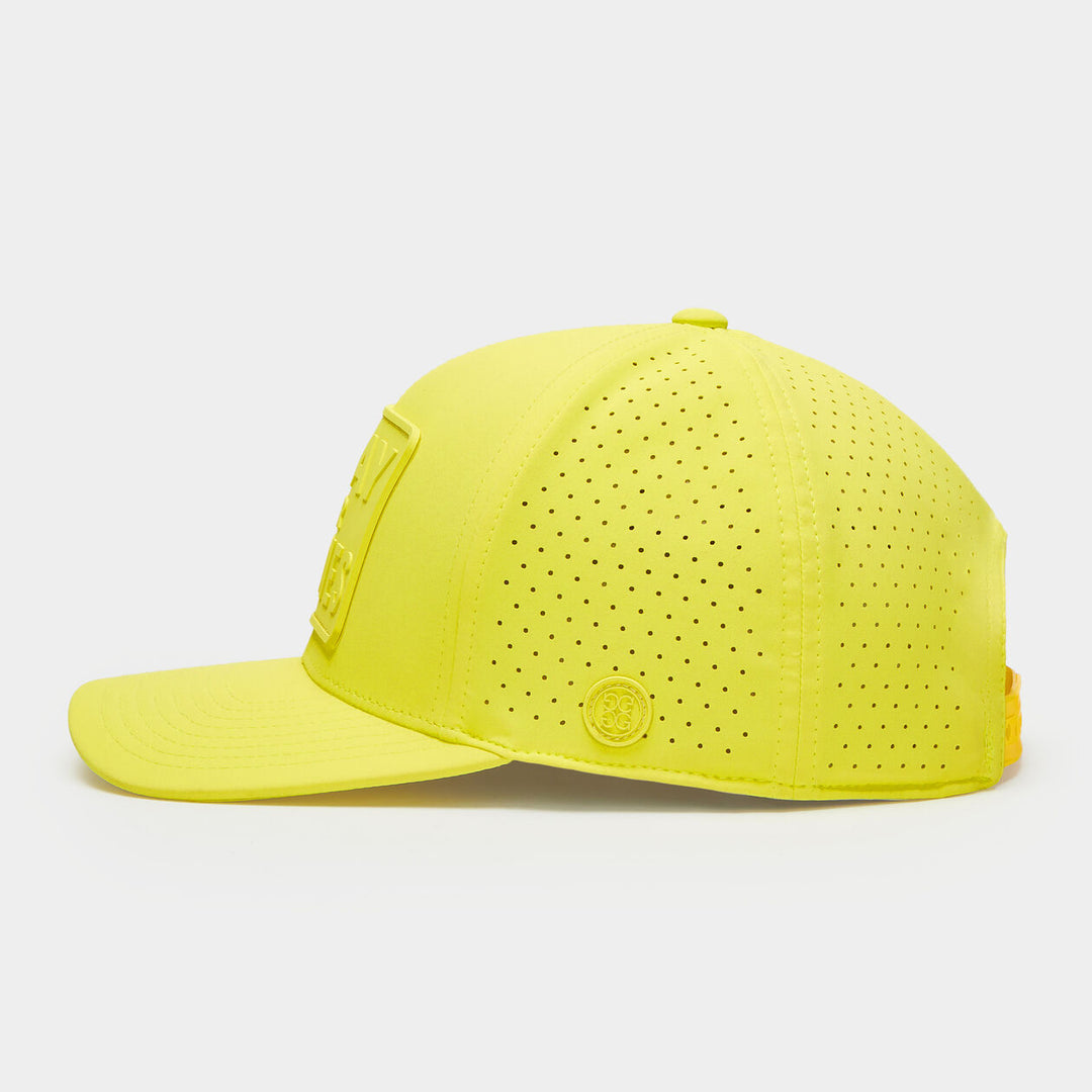 G/FORE MENS PRAY FOR BIRDIES PERFORATED FEATHERWEIGHT TECH SNAPBACK HAT - SOLAR