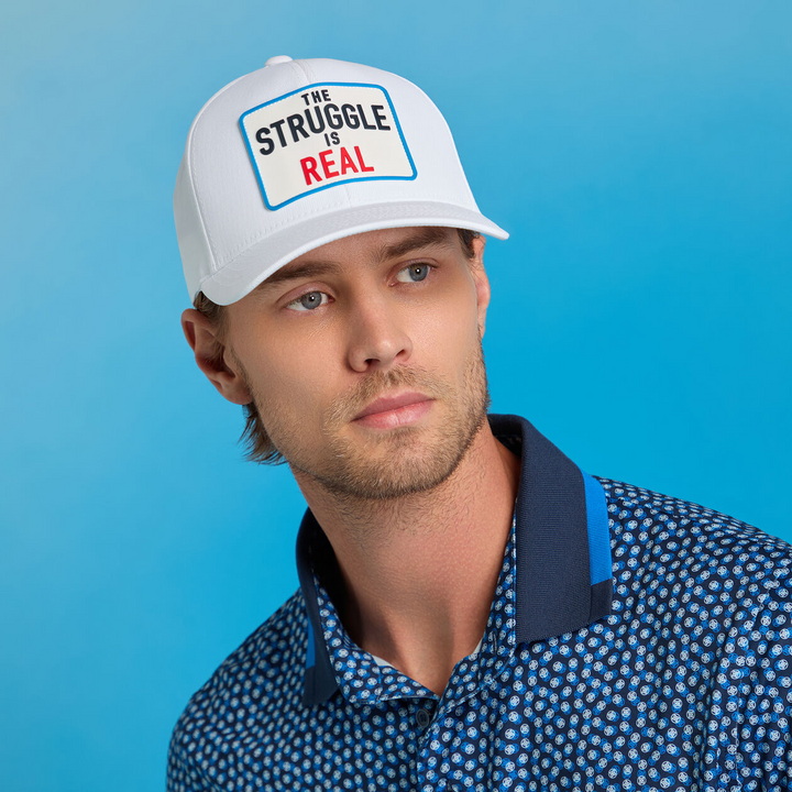 G/FORE MEN'S THE STRUGGLE IS REAL STRETCH TWILL SNAPBACK - SNOW