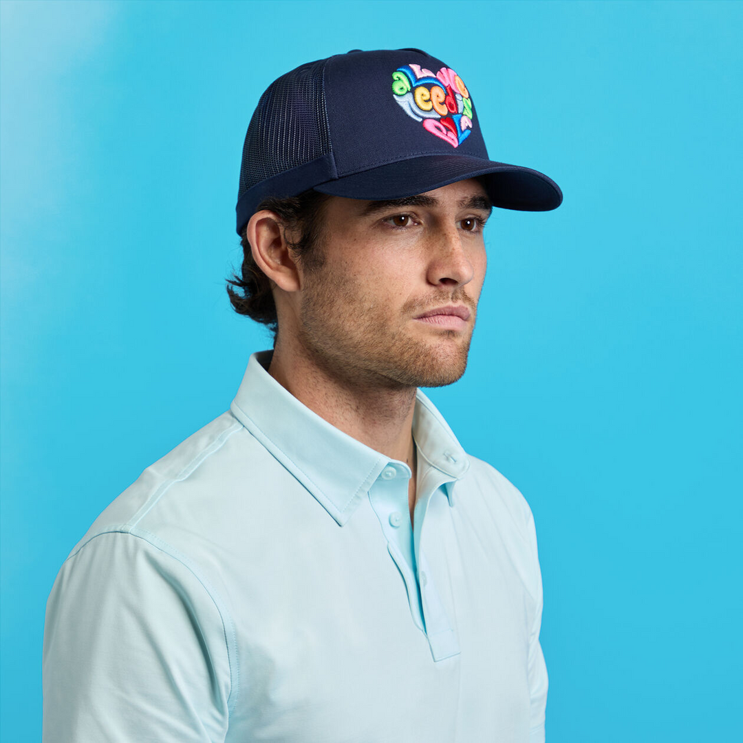 G/FORE MEN'S LOVE GOLF TRUCKER HAT - TWILIGHT /MULTI