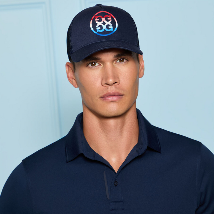 G/FORE MEN'S GRADIENT CIRCLE G'S MID TRUCKER HAT - TWILIGHT