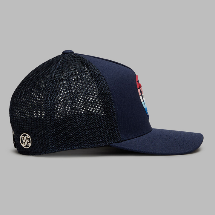 G/FORE MEN'S GRADIENT CIRCLE G'S MID TRUCKER HAT - TWILIGHT