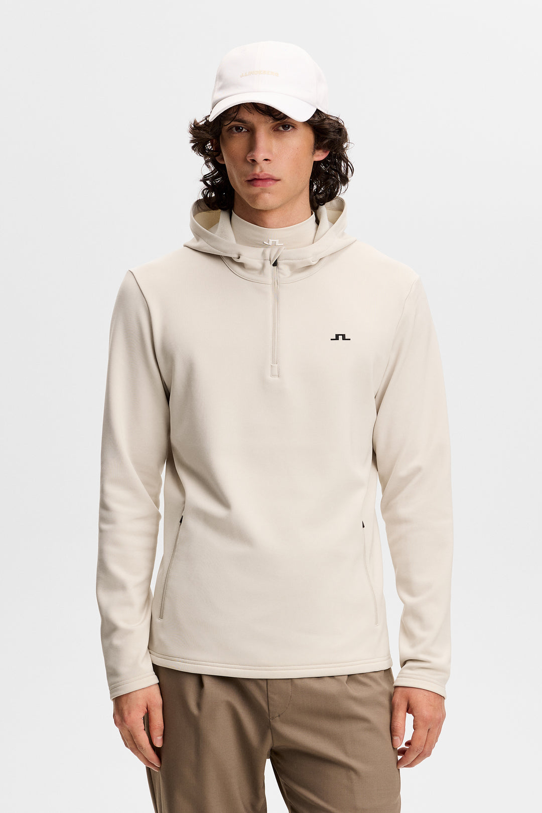 J.Lindeberg Men's Aerial Quarter Zip Hood - MOONBEAM