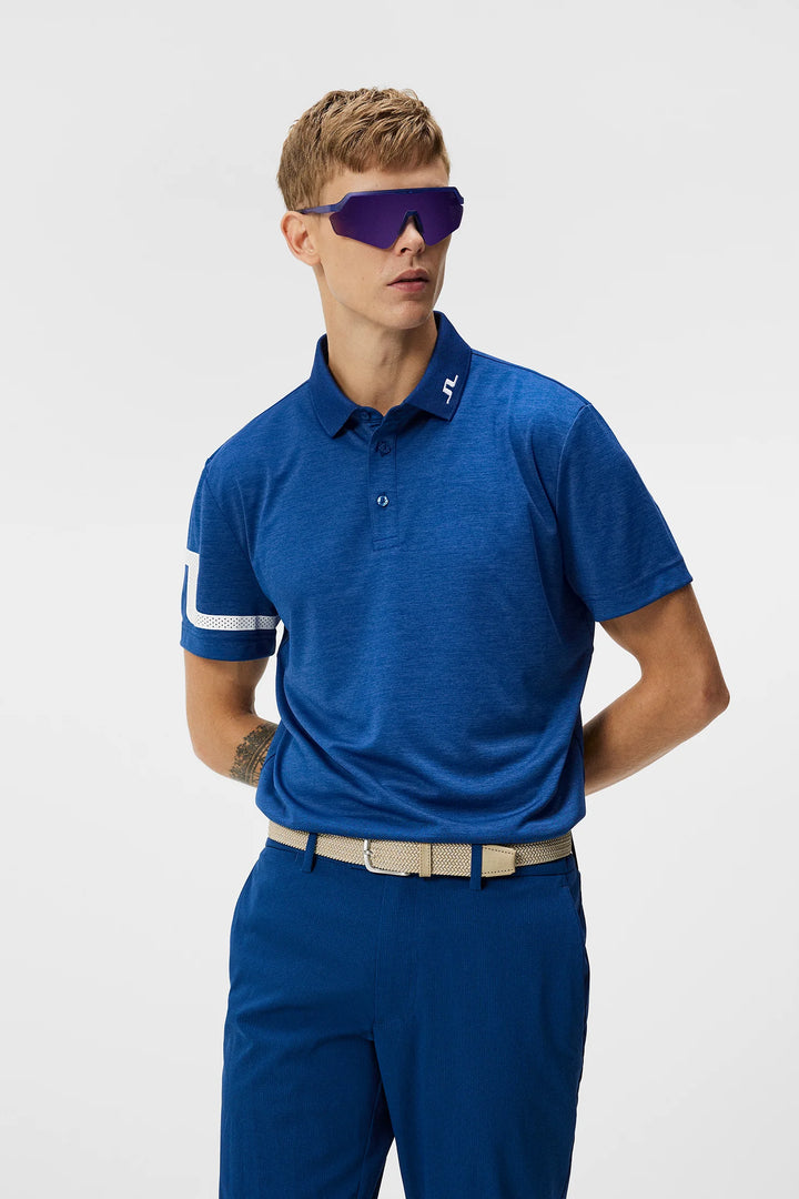 J.Lindeberg Mens Heath Regular Fit Polo - ESTATE BLUE MELANGE