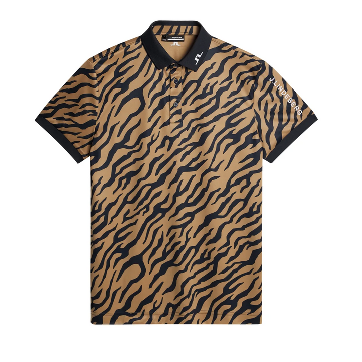 J.Lindeberg Mens Reg Fit TOUR TECH PRINT Polo - TOUR TIGER BROWN