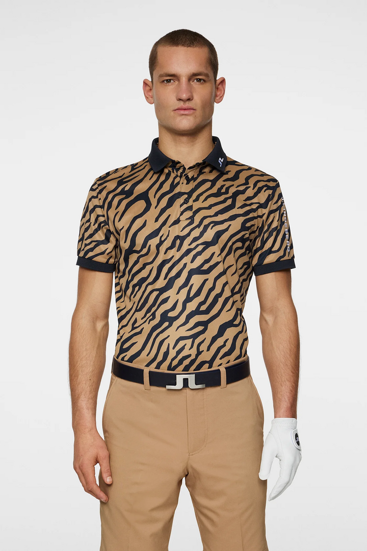 J.Lindeberg Mens Reg Fit TOUR TECH PRINT Polo - TOUR TIGER BROWN