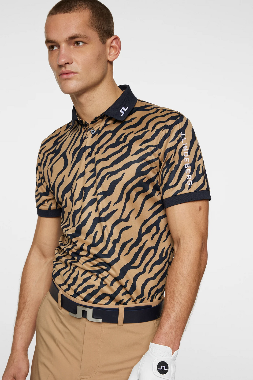 J.Lindeberg Mens Reg Fit TOUR TECH PRINT Polo - TOUR TIGER BROWN