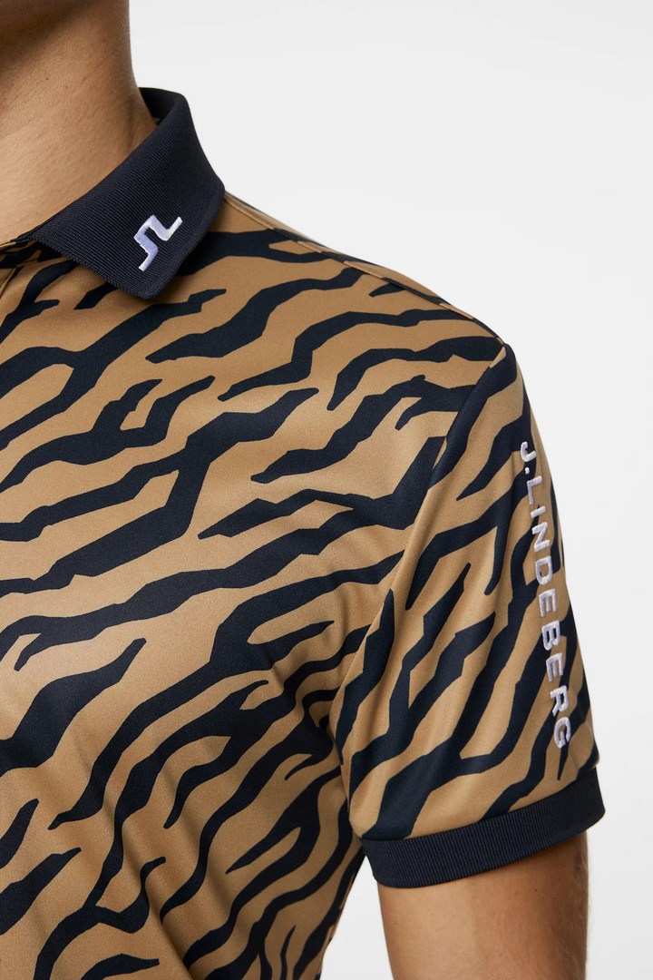 J.Lindeberg Mens Reg Fit TOUR TECH PRINT Polo - TOUR TIGER BROWN