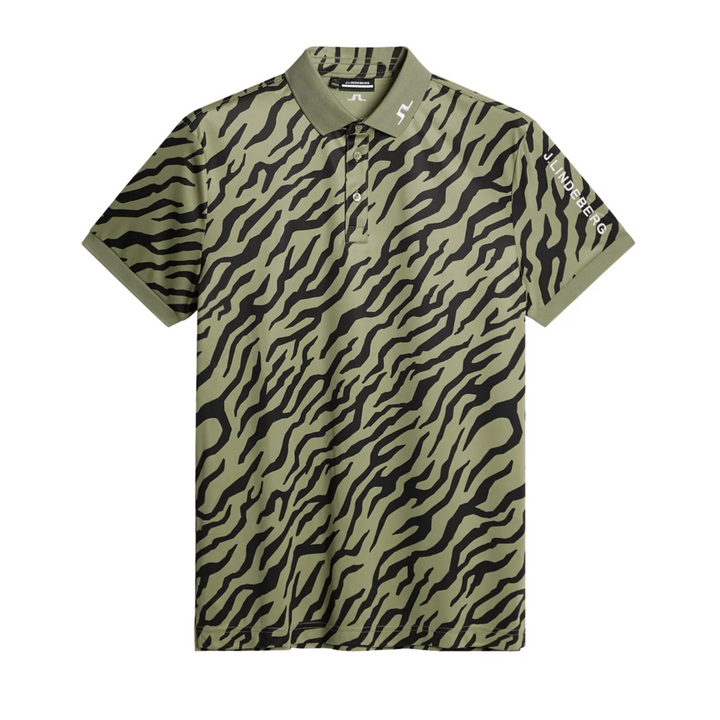 J.Lindeberg Mens Reg Fit TOUR TECH PRINT Polo - TOUR TIGER OLIVE