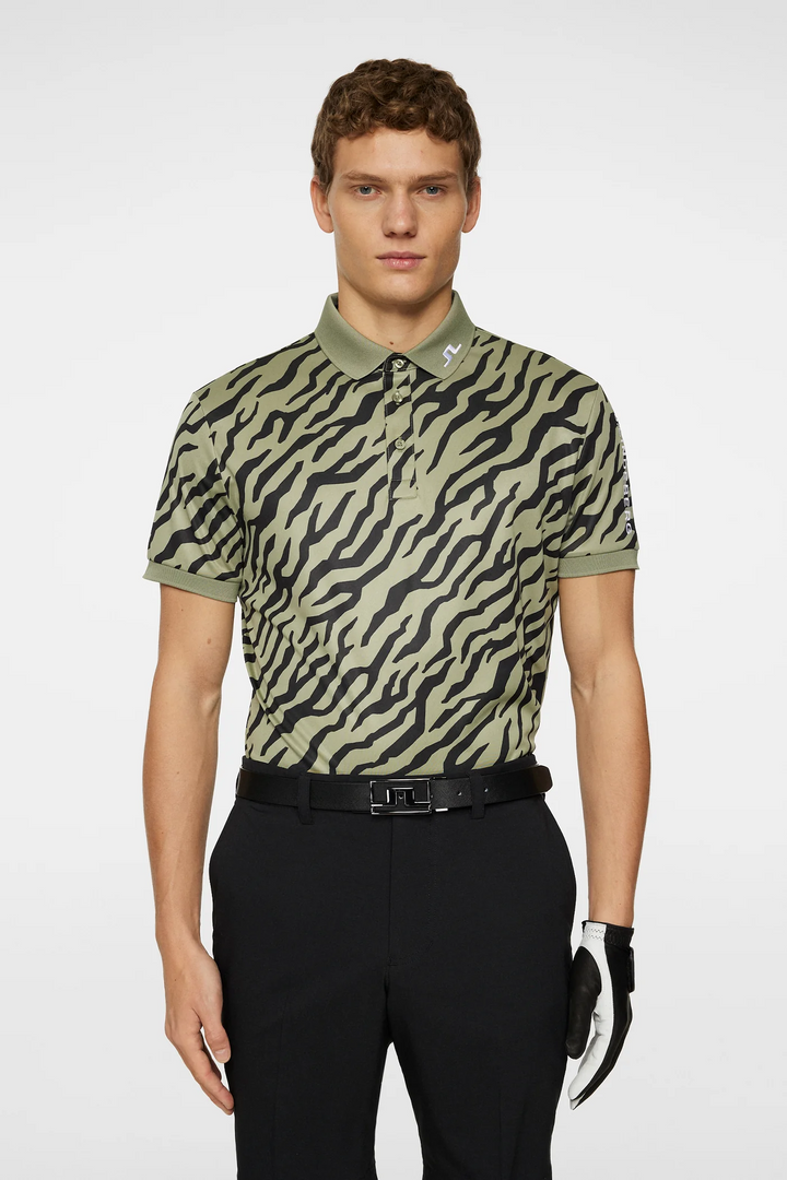 J.Lindeberg Mens Reg Fit TOUR TECH PRINT Polo - TOUR TIGER OLIVE