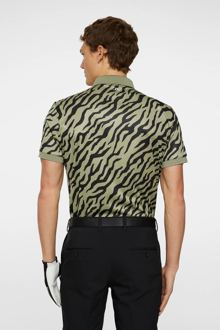 J.Lindeberg Mens Reg Fit TOUR TECH PRINT Polo - TOUR TIGER OLIVE