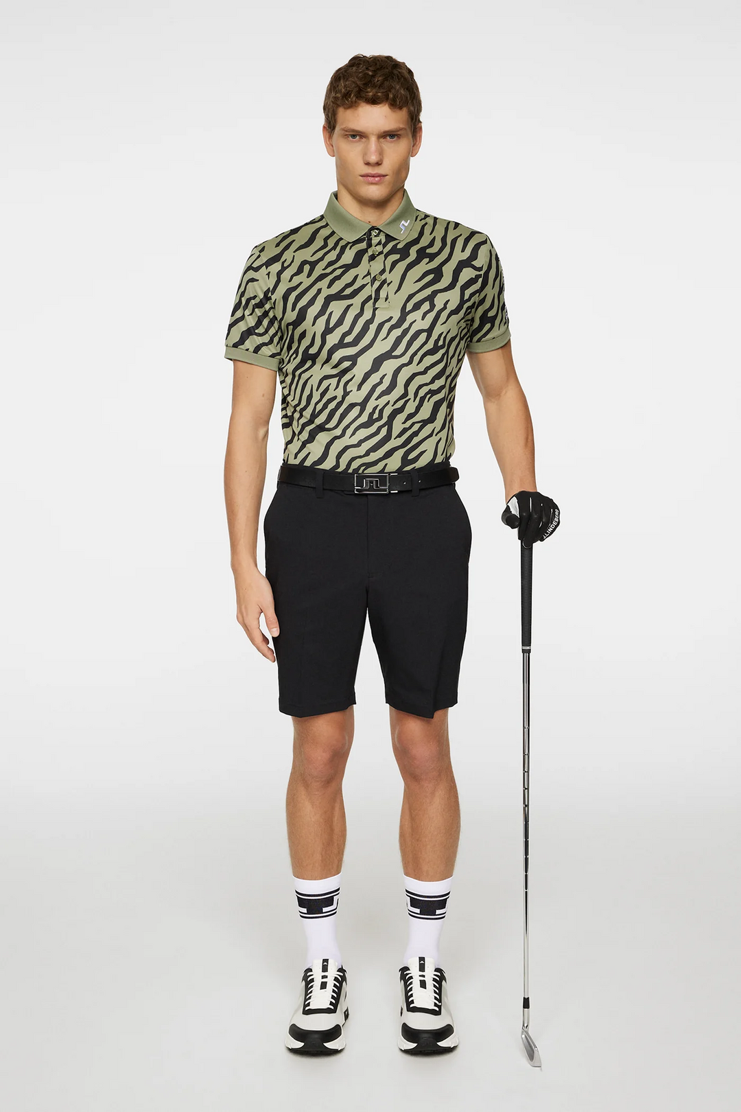J.Lindeberg Mens Reg Fit TOUR TECH PRINT Polo - TOUR TIGER OLIVE