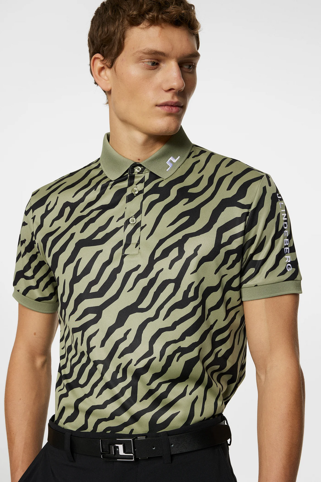 J.Lindeberg Mens Reg Fit TOUR TECH PRINT Polo - TOUR TIGER OLIVE